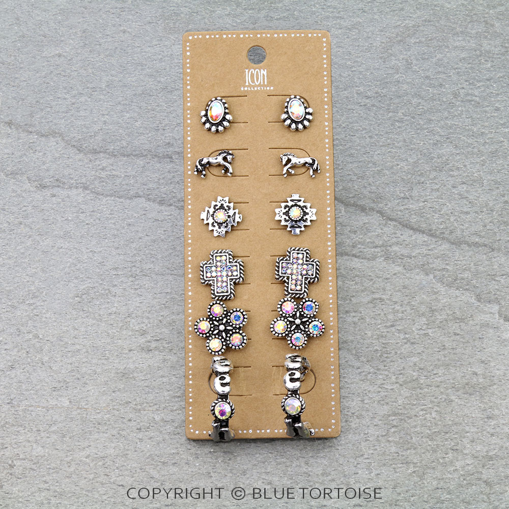 6 Pair Western Design Stud Earring Set