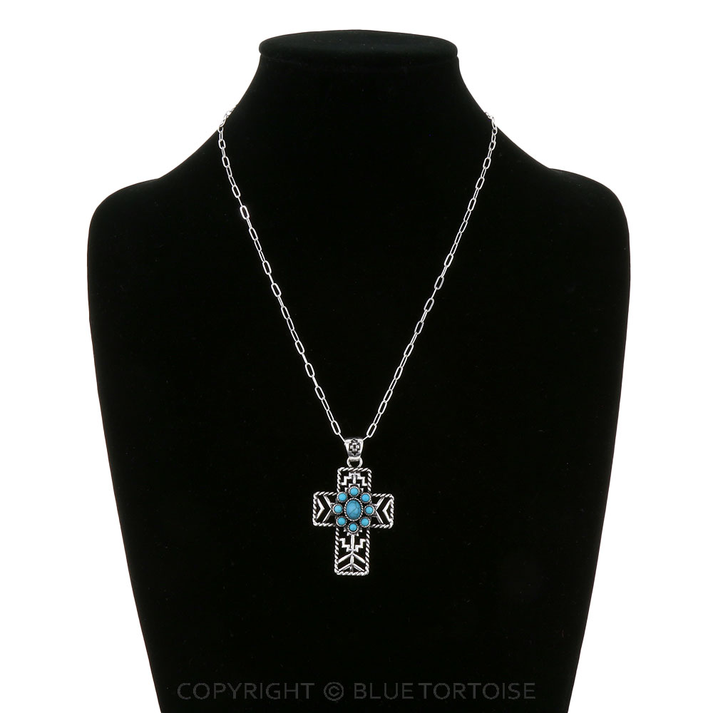 Western Cross Concho Stone Necklace - Image 2