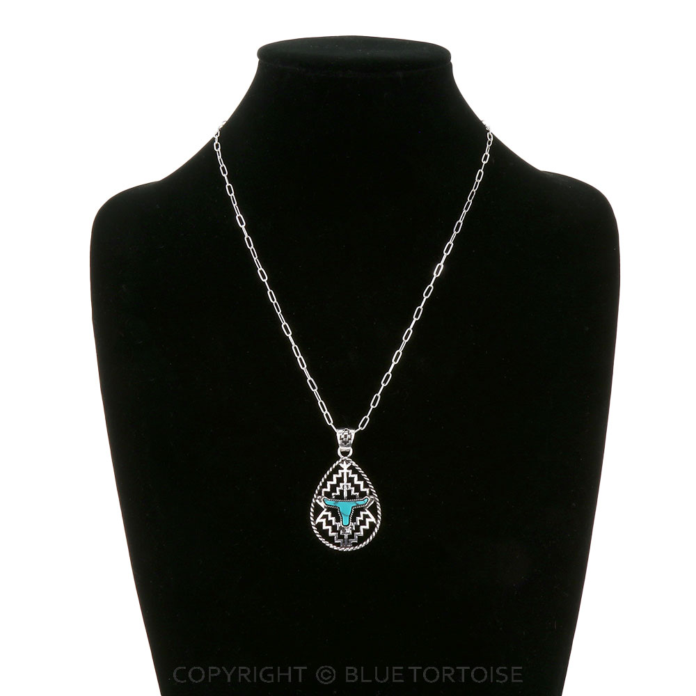 Western Teardrop Steer Head Stone Necklace - Image 2
