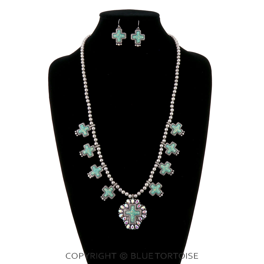 Western Cross Stone Necklace Set - Image 2