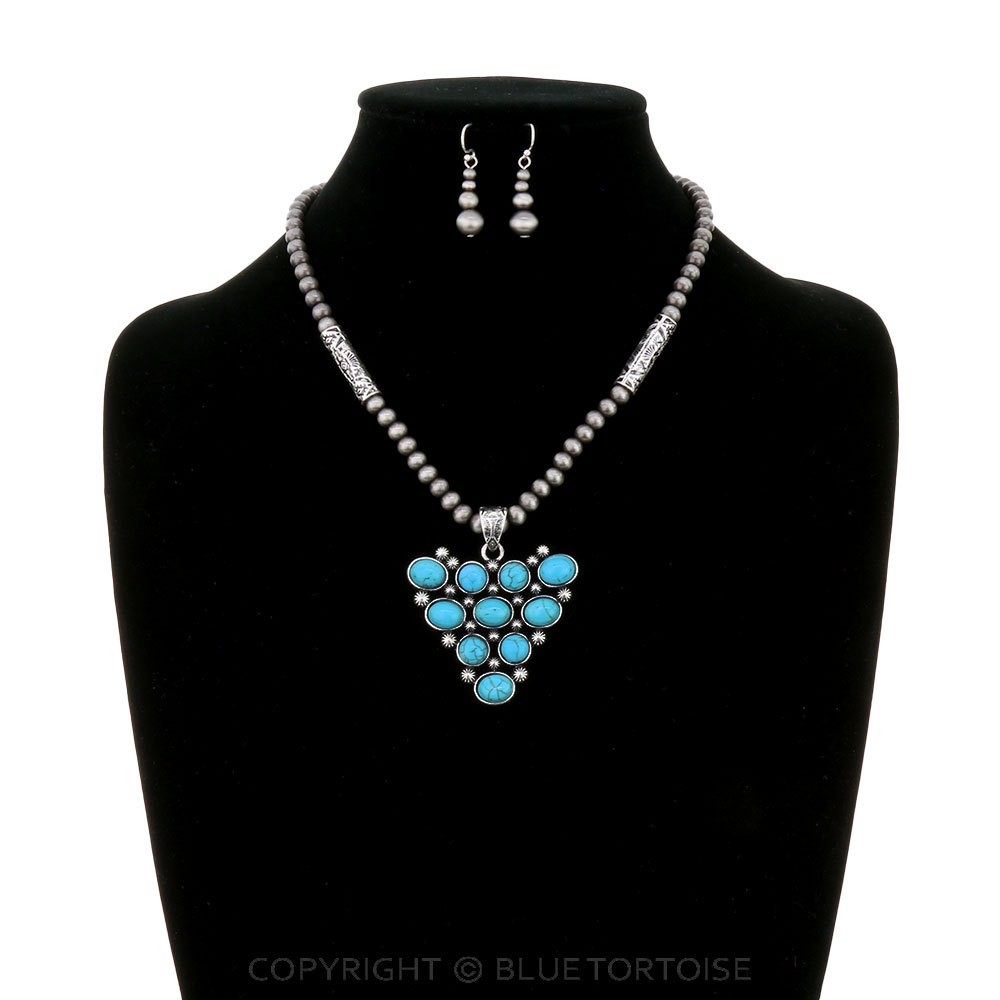 Western Triangle Stone Pendant Necklace Set - Image 2
