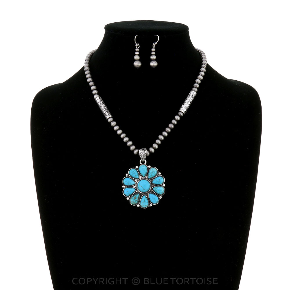 Western Concho Stone Pendant Necklace Set - Image 2