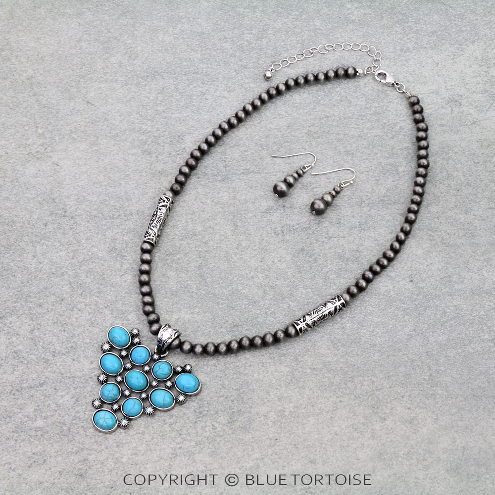 Western Triangle Stone Pendant Necklace Set