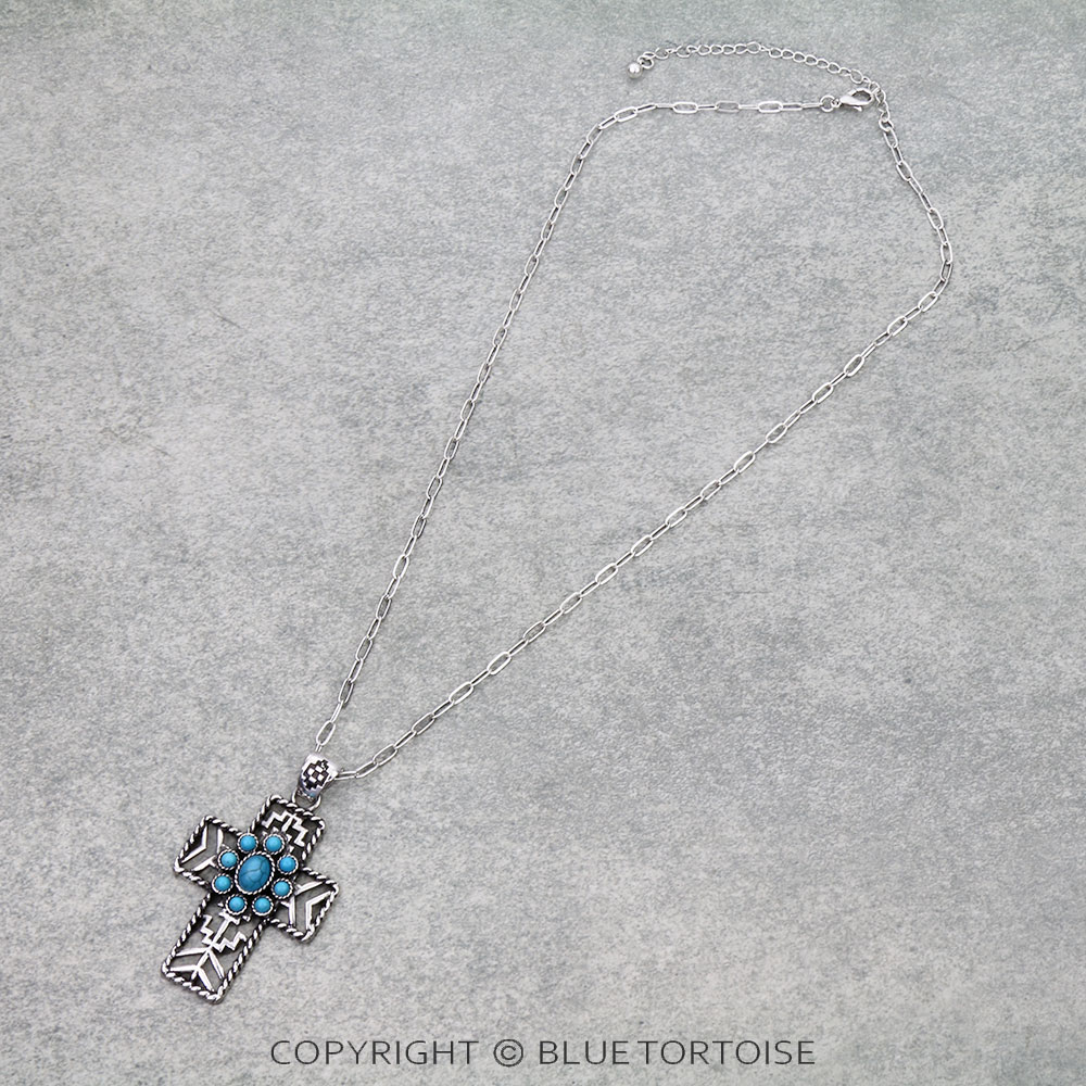 Western Cross Concho Stone Necklace