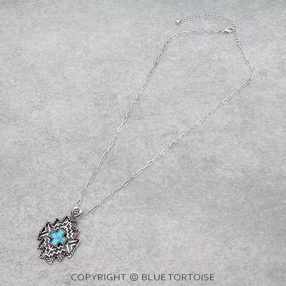 Western Aztec Cross Stone Necklace