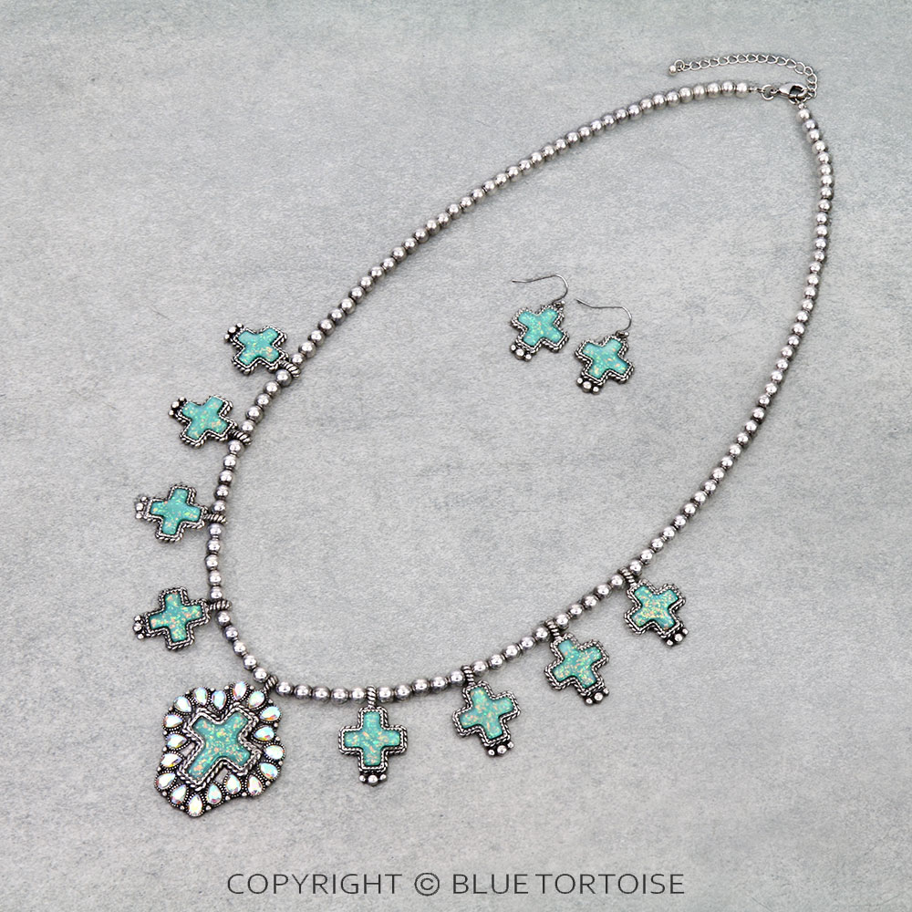 Western Cross Stone Necklace Set