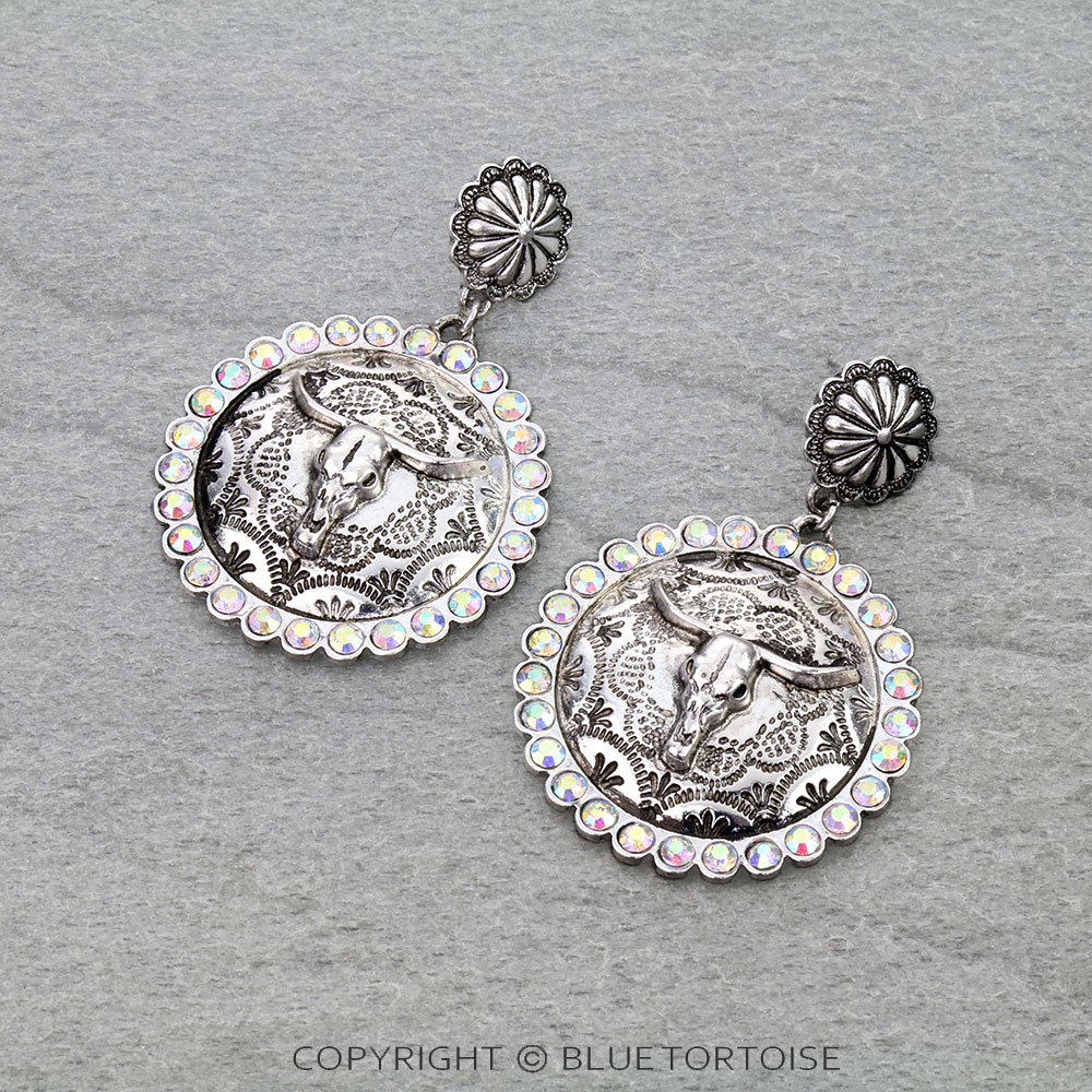 Western Steer Skull with Concho Stud Earrings