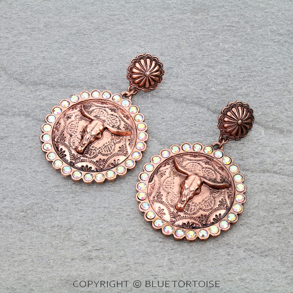 Western Steer Skull with Concho Stud Earrings