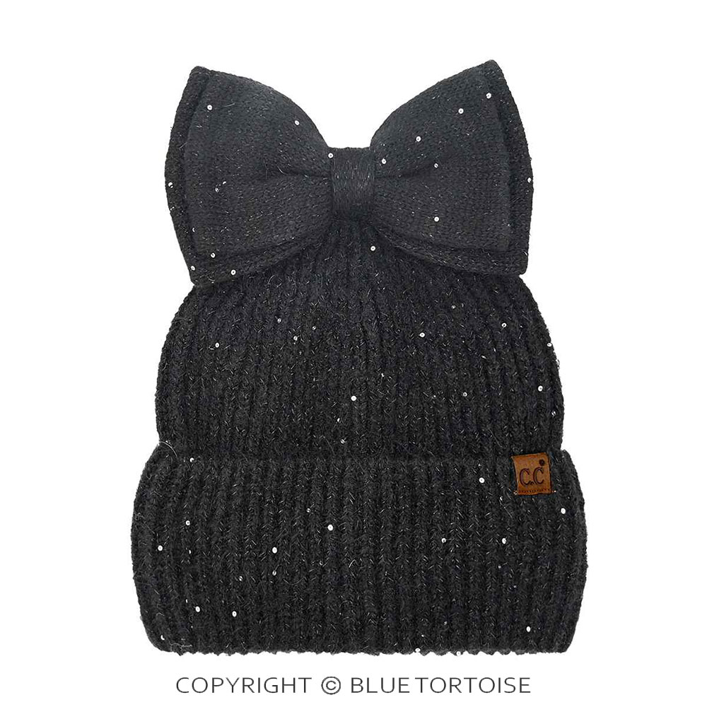C.C Messy Bun Bow Beanie with Sequins