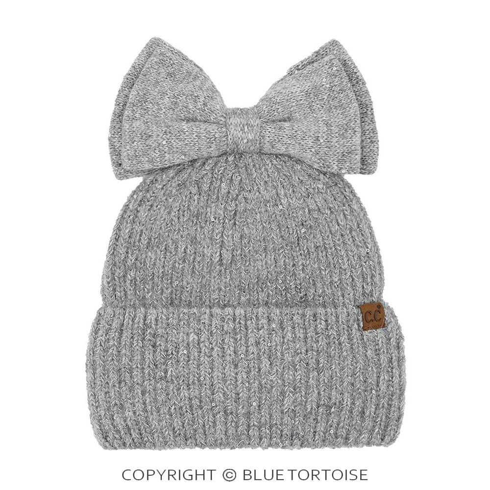 C.C Messy Bun Bow Beanie with Sequins