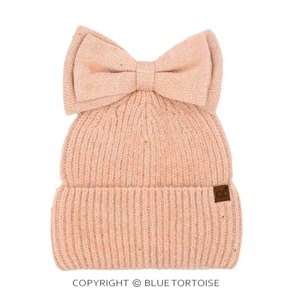 C.C Messy Bun Bow Beanie with Sequins