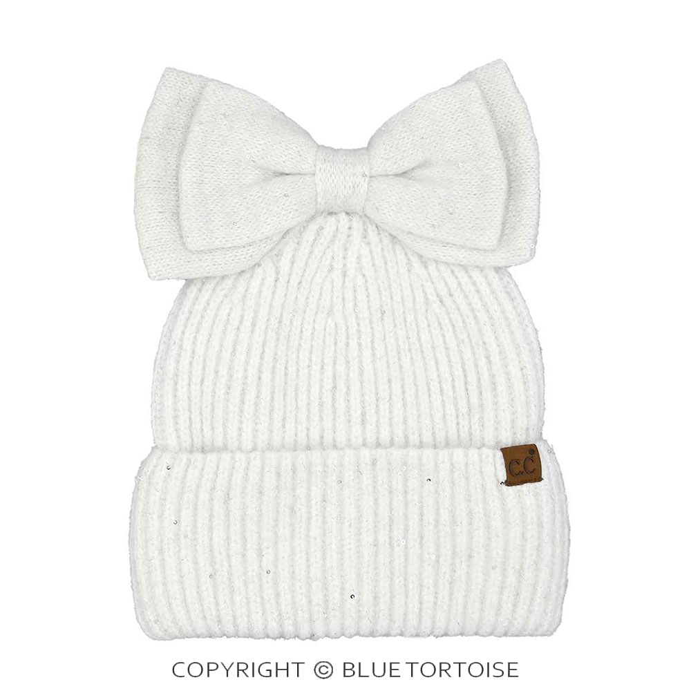 C.C Messy Bun Bow Beanie with Sequins