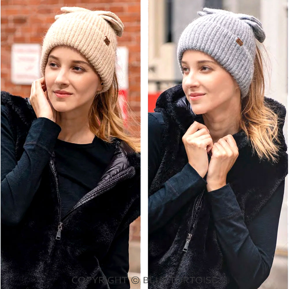 C.C Messy Bun Bow Beanie with Sequins - Image 3