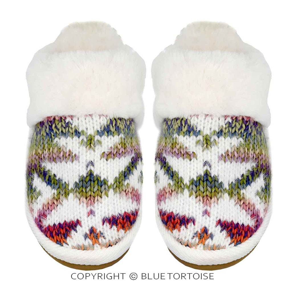 C.C Ombre Aztec Knitted Winter Slippers With Faux Fur Cuff