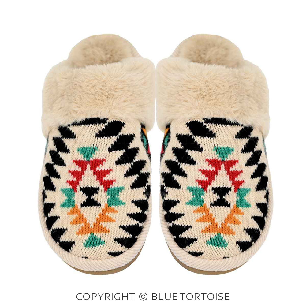 C.C Aztec Pattern Cuff Winter Slippers