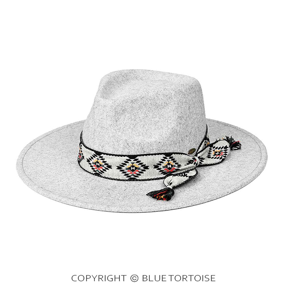 C.C Vegan Felt Panama Brim Hat with Aztec Trim Band