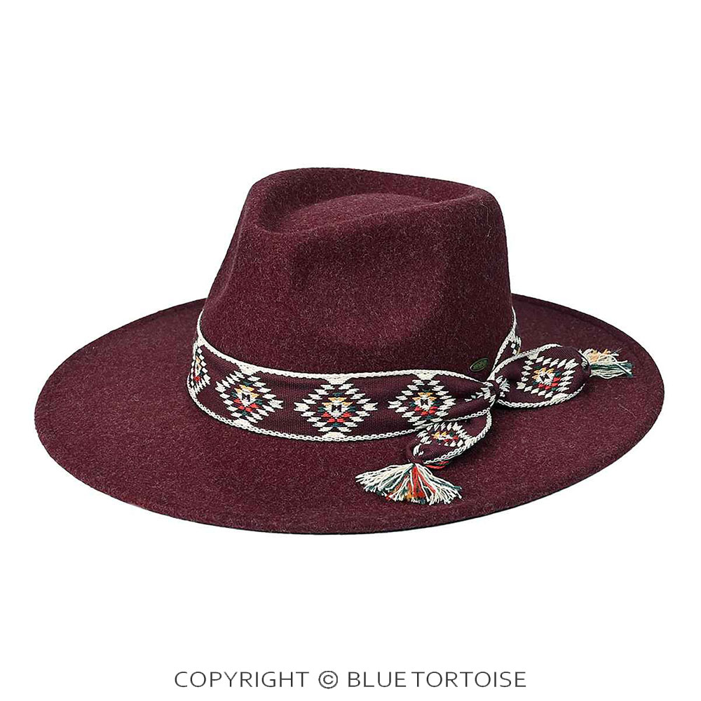 C.C Vegan Felt Panama Brim Hat with Aztec Trim Band