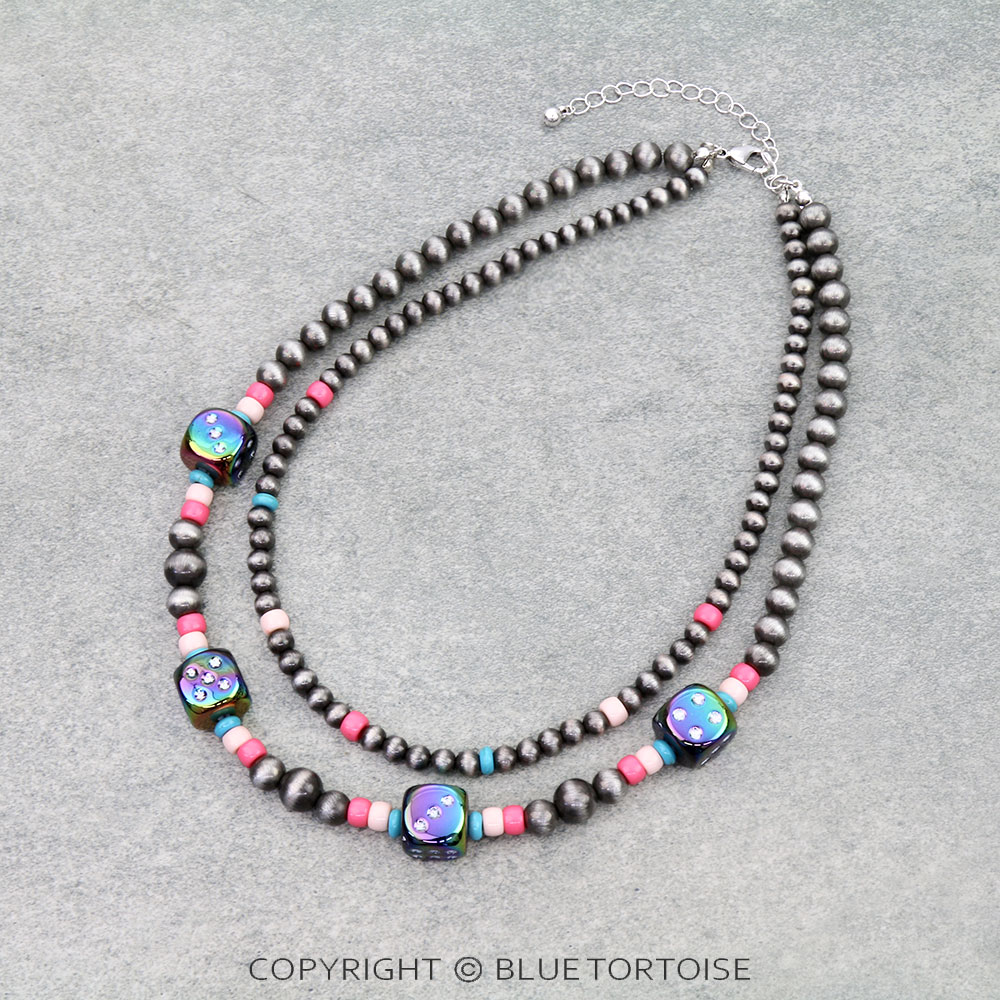2 Layered Navajo Style Pearl Dice Necklace