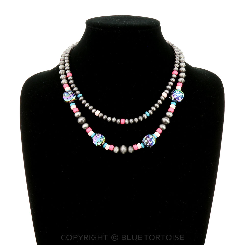 2 Layered Navajo Style Pearl Dice Necklace - Image 2
