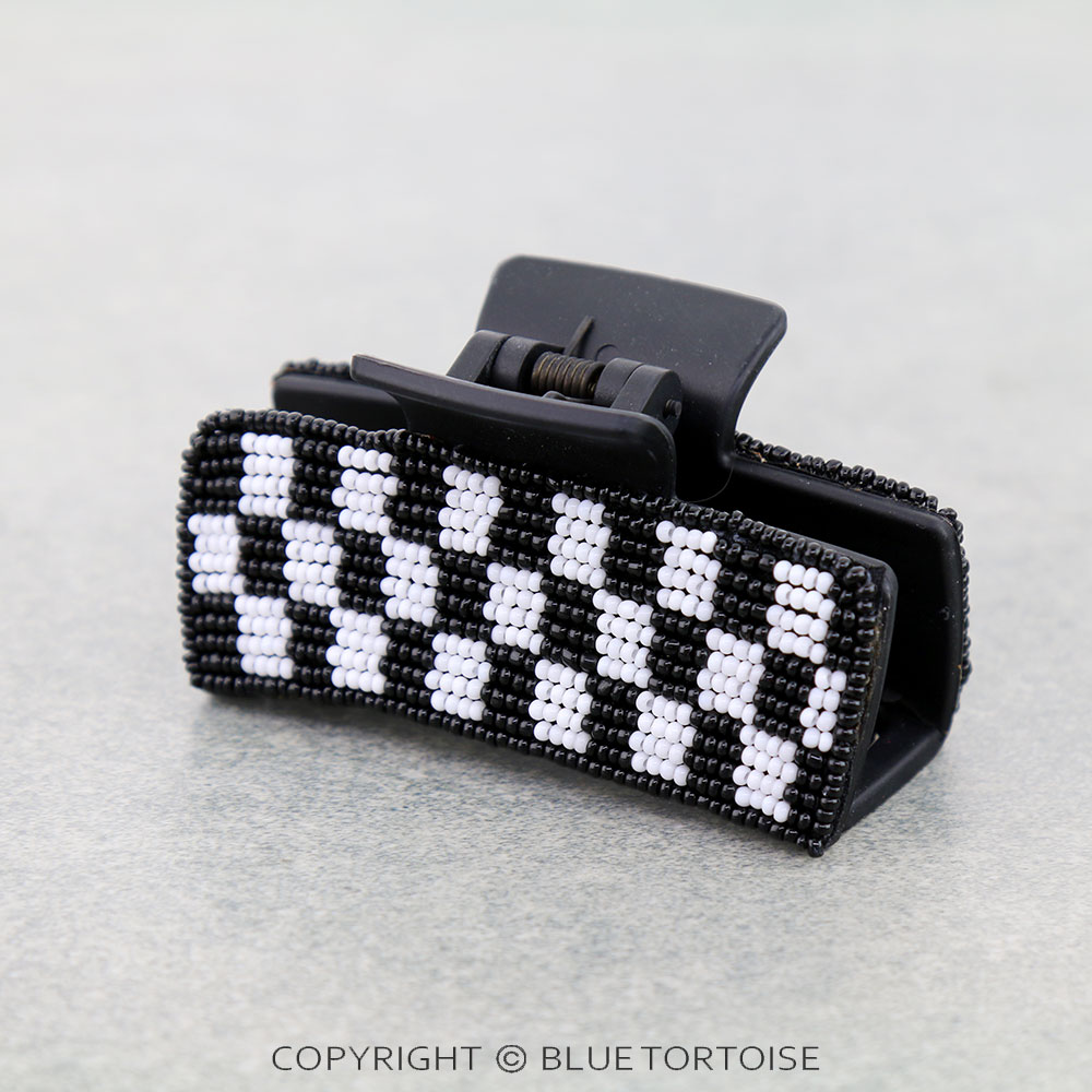 Seed Bead Checker Hair Claw Clip