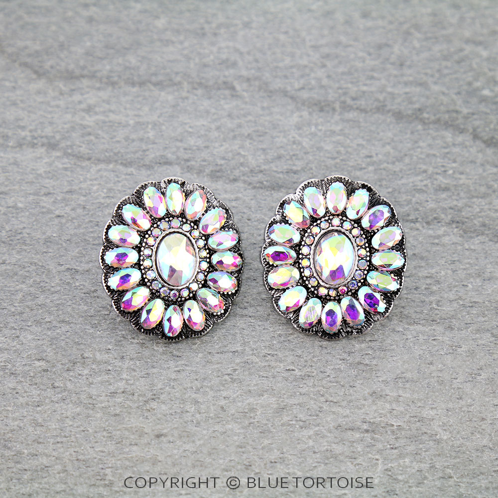 Western Concho Stone Stud Earrings