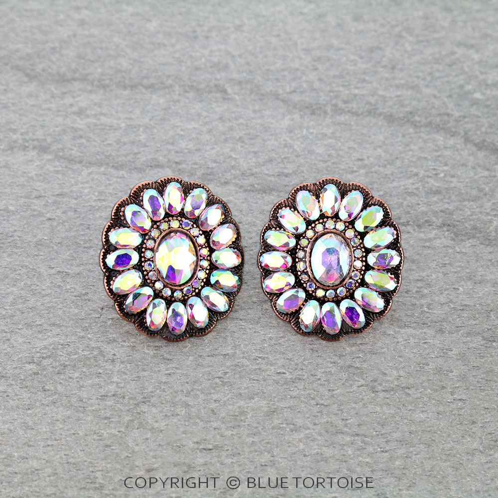 Western Concho Stone Stud Earrings