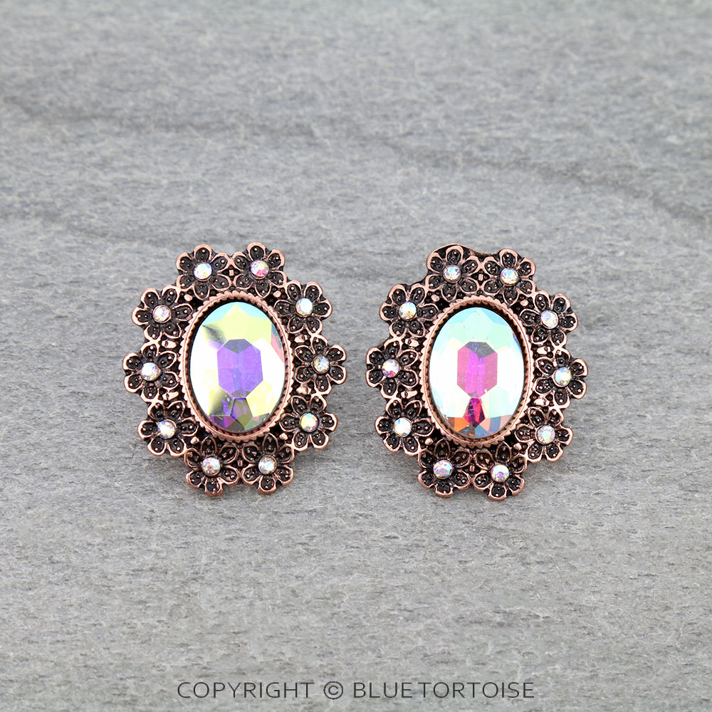Western Concho Stone Stud Earrings