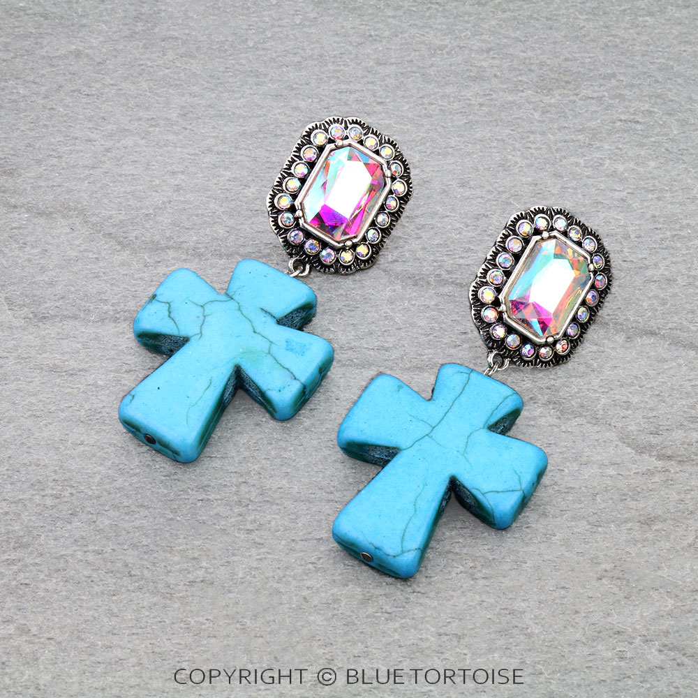 Western Cross Stone with Concho Stud Earrings