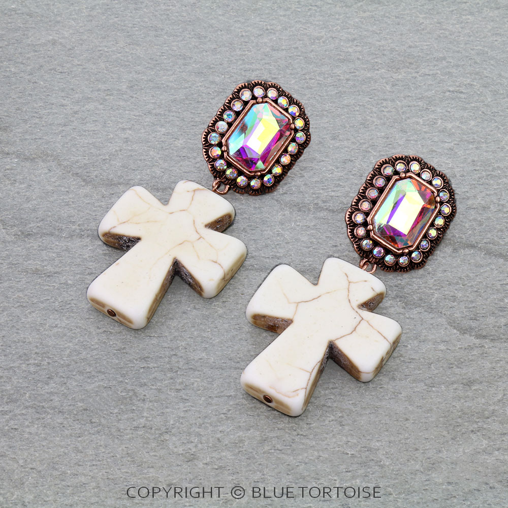 Western Cross Stone with Concho Stud Earrings