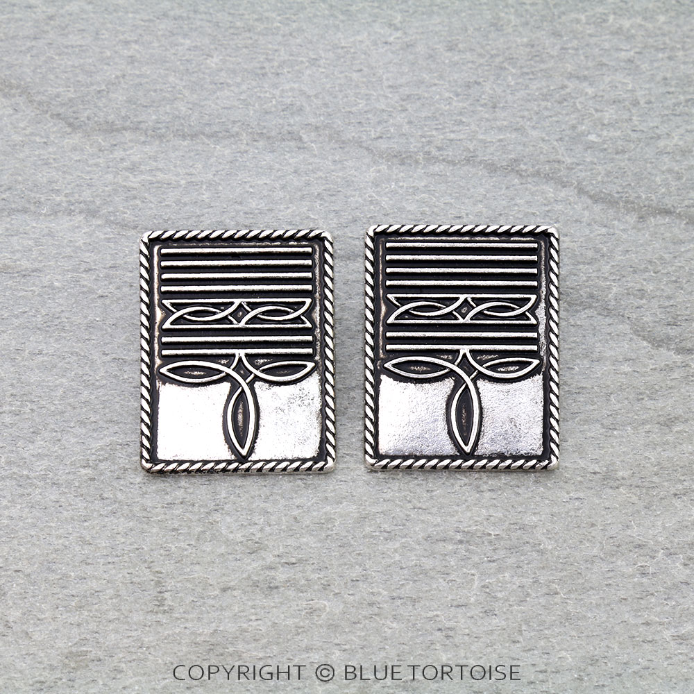 Western Boot Stitch Rectangle Stud Earrings