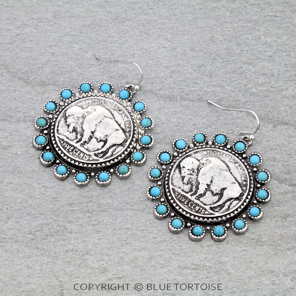 Western Buffalo Coin Dangle Earrings