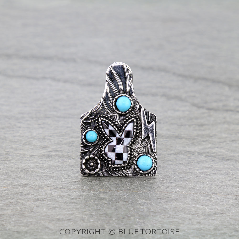 Bunny Checker Ear Tag Cuff Ring
