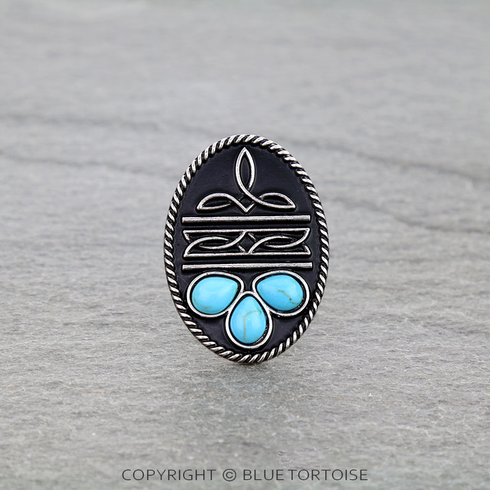 Western Boot Stitch Oval Cuff Ring