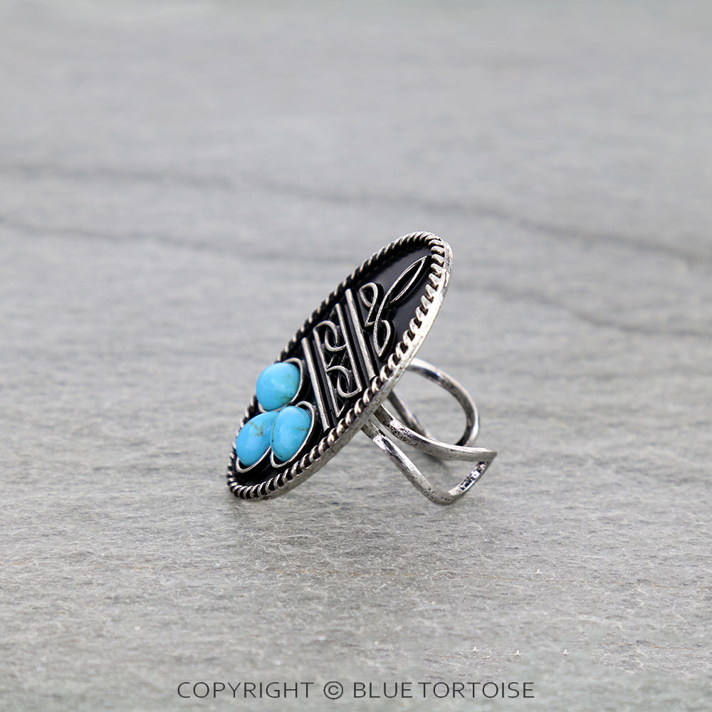 Western Boot Stitch Oval Cuff Ring - Image 2