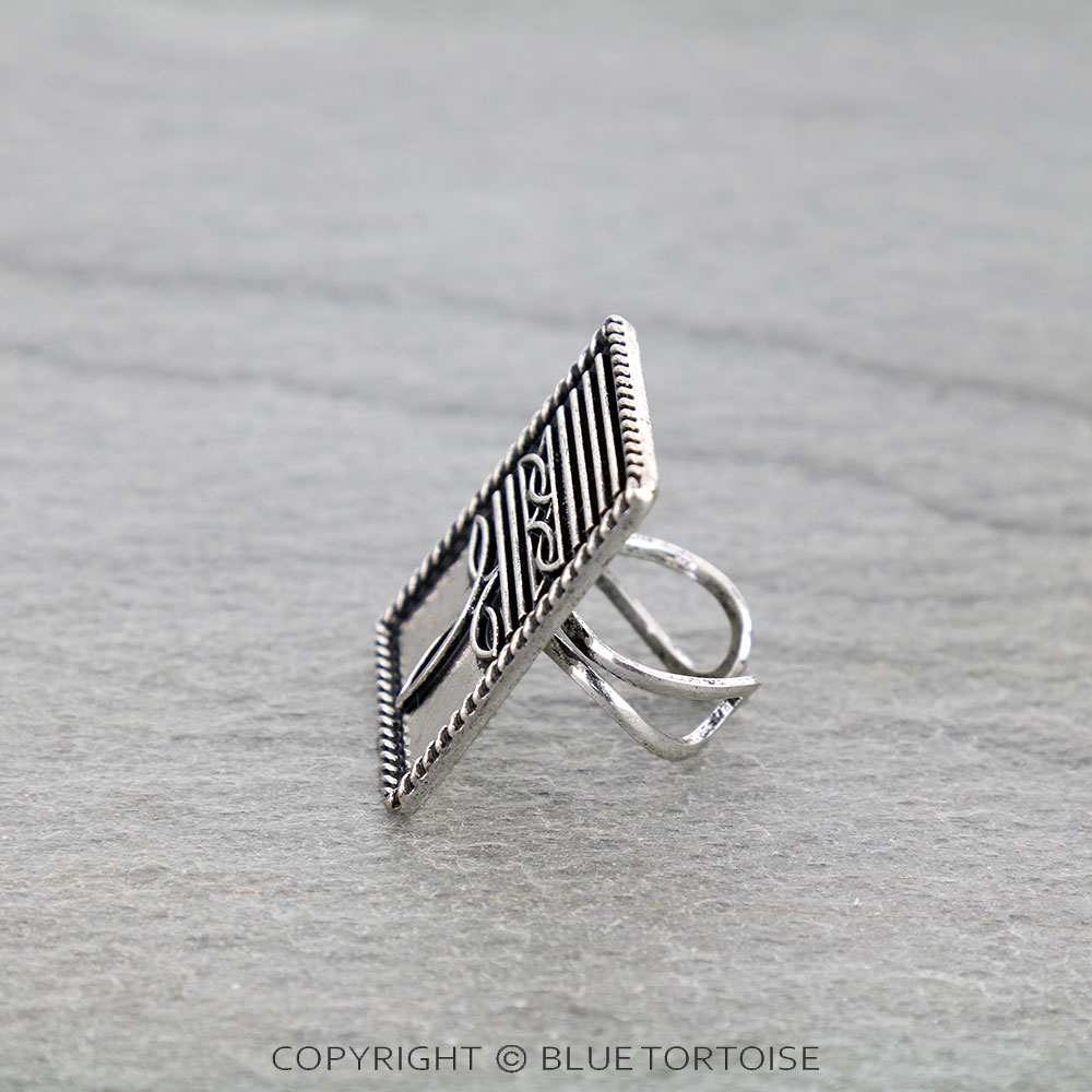 Western Boot Stitch Rectangle Cuff Ring - Image 2