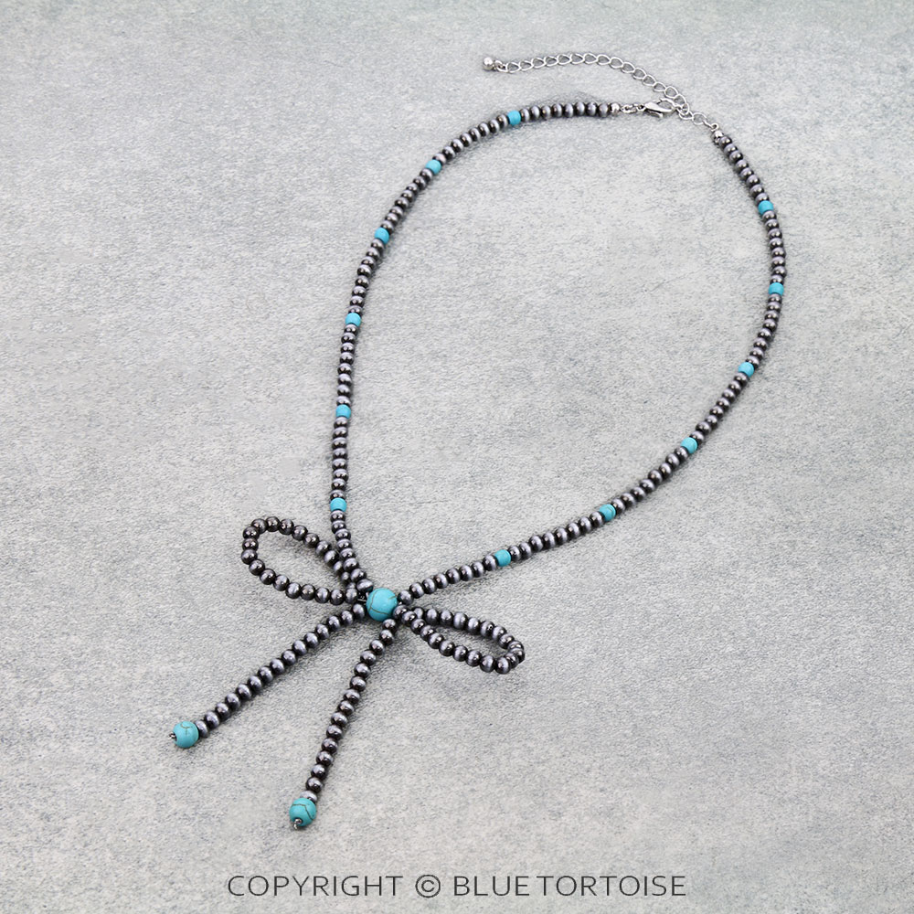 Navajo Style Pearl & Stone Bow Necklace