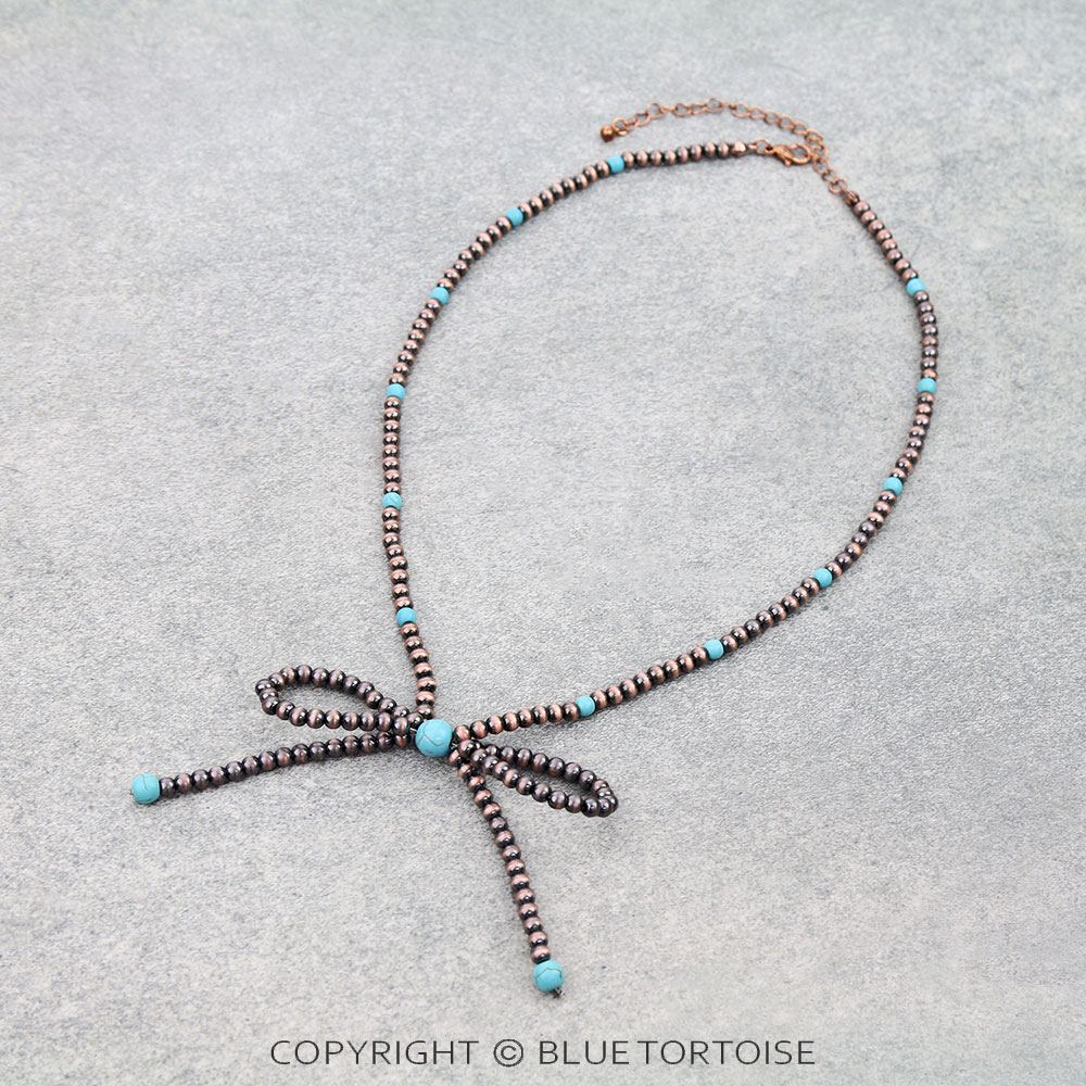 Navajo Style Pearl & Stone Bow Necklace