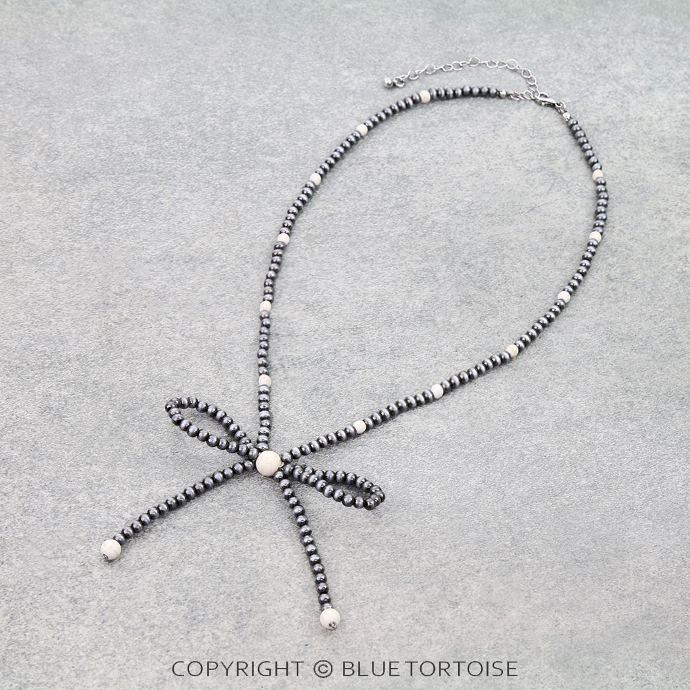 Navajo Style Pearl & Stone Bow Necklace