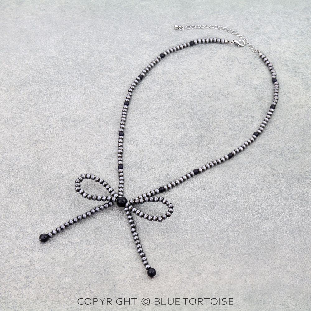 Navajo Style Pearl & Stone Bow Necklace