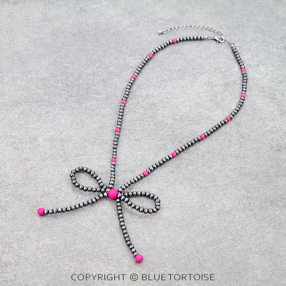 Navajo Style Pearl & Stone Bow Necklace