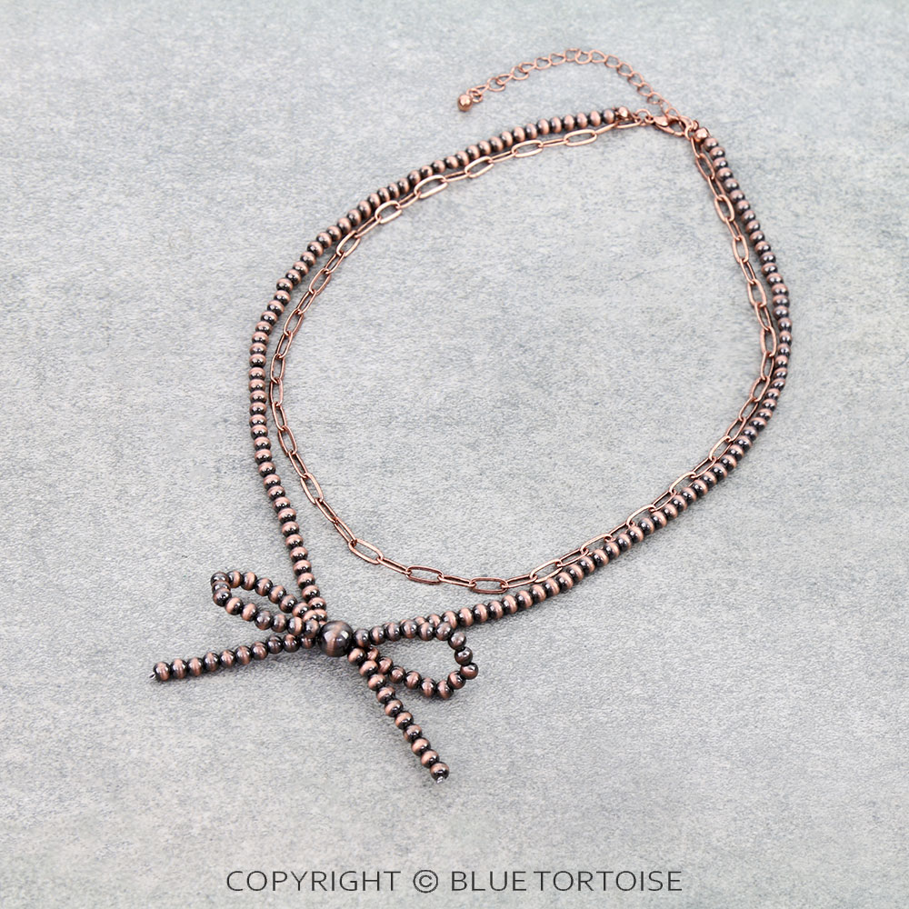2Row Navajo Style Pearl Bow Necklace