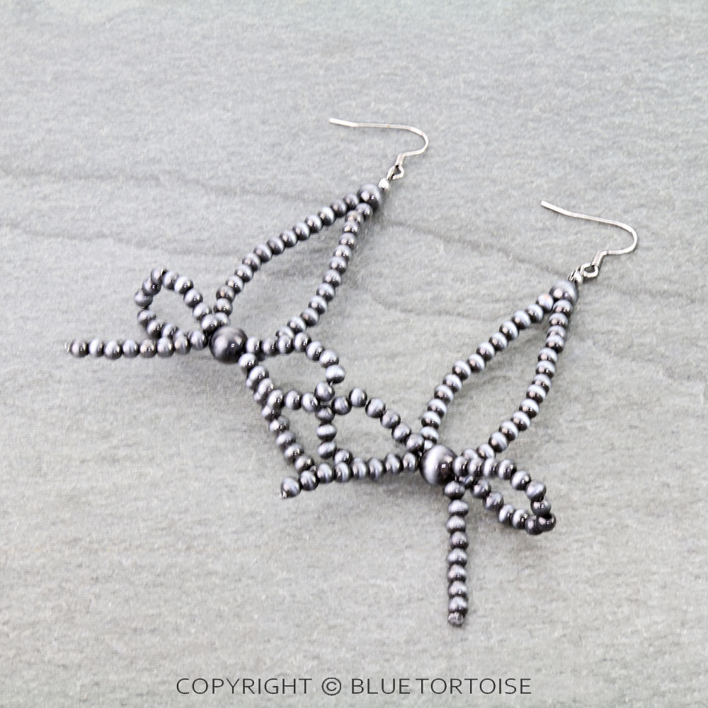 Navajo Style Pearl Bow Dangle Earrings