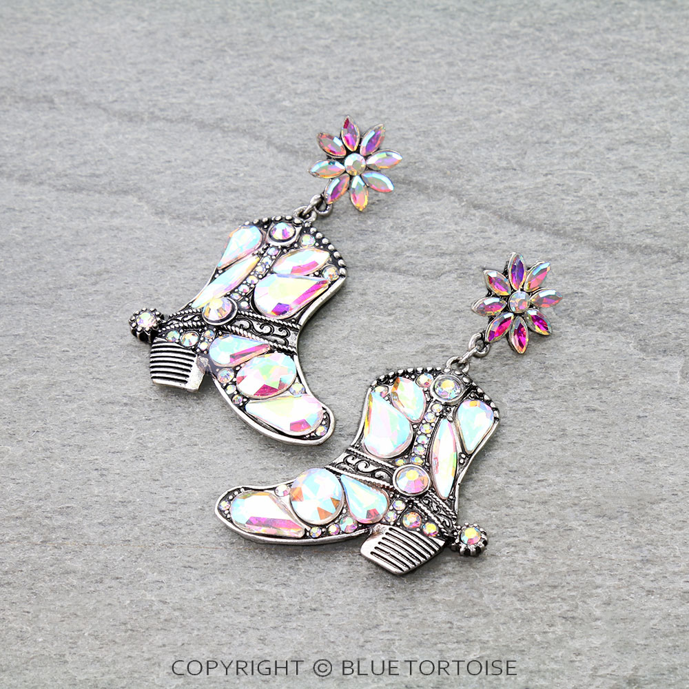 Western Cowboy Boot Stone Stud Earrings