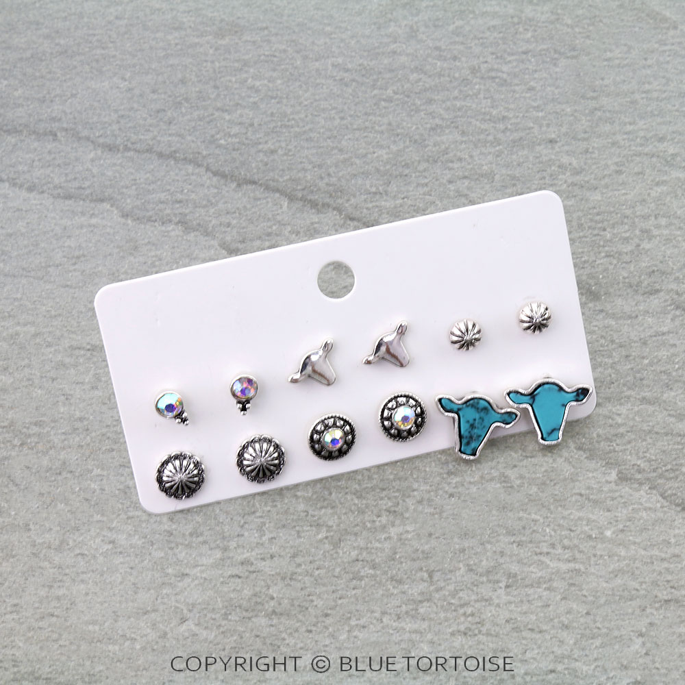 6 Pair Western Design Stud Earring Set