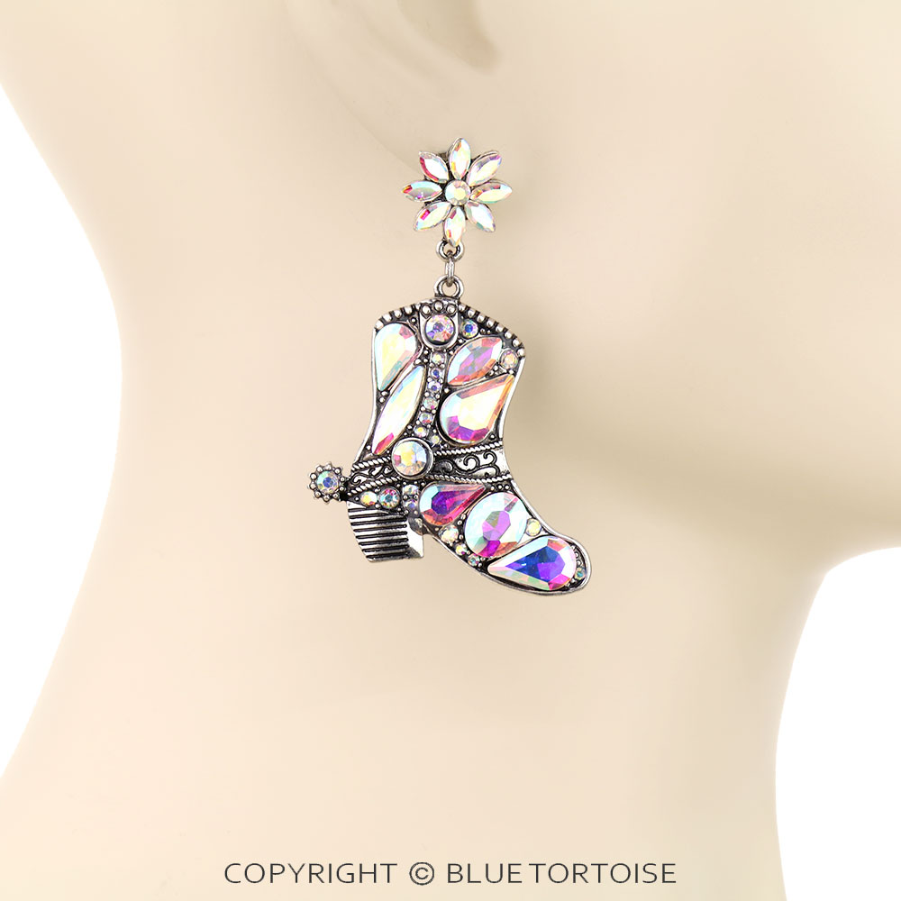 Western Cowboy Boot Stone Stud Earrings - Image 2