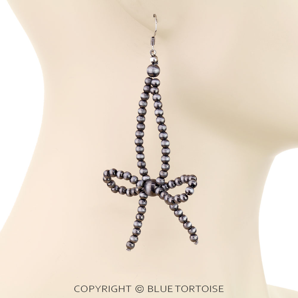 Navajo Style Pearl Bow Dangle Earrings - Image 2
