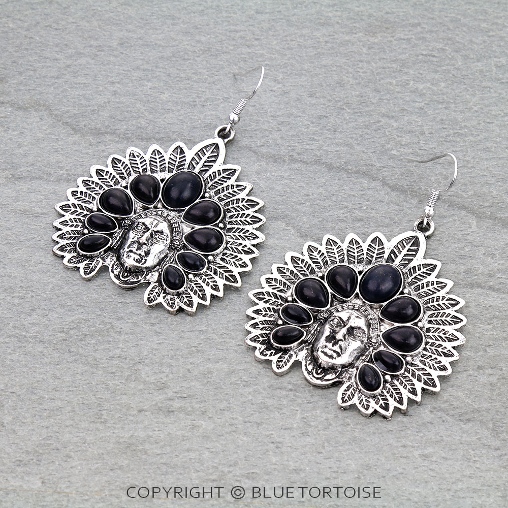 Western Indian Chief Head Dangle Earrings