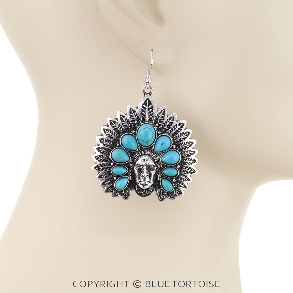 Western Indian Chief Head Dangle Earrings - Image 2