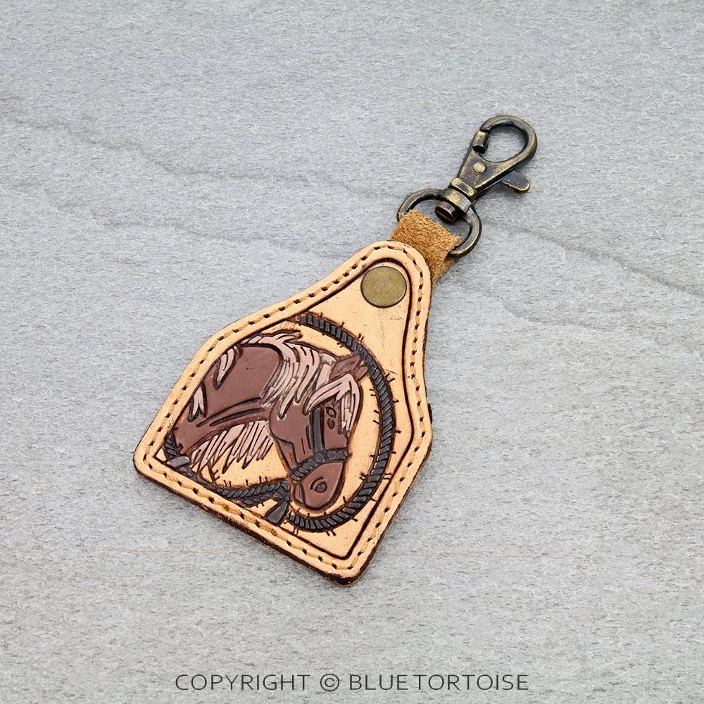 Handmade Genuine Leather Tooled Keychain - Horse