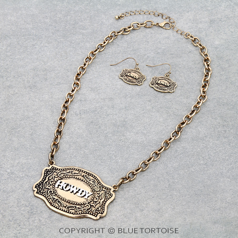Western "Howdy" Belt Buckle Chain Necklace Set
